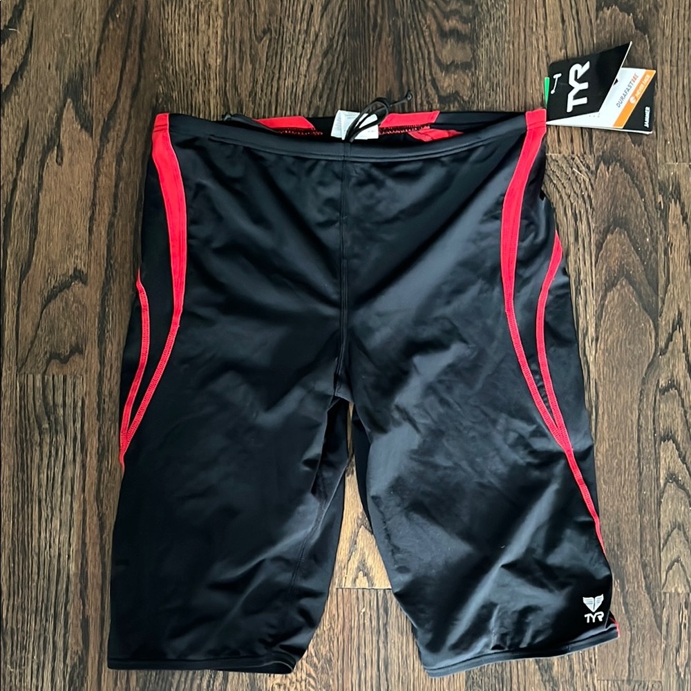 TYR Black and Red Swim Jammers Trunks Swimsuit Mens 🆕 Size 36 M